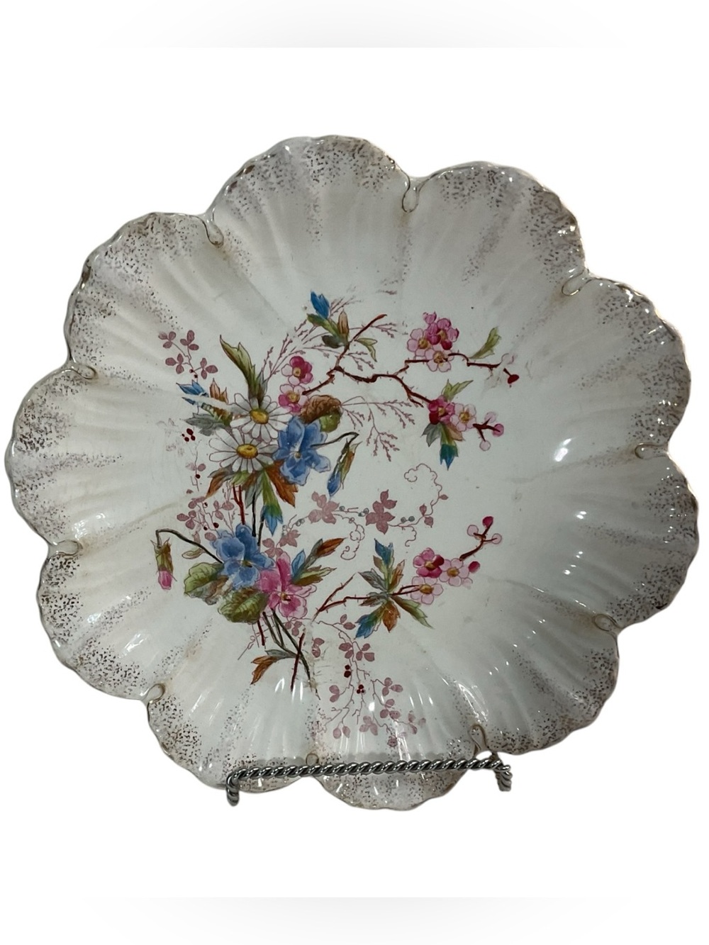 Antique Franz Anton Mehlem Royal Bonn Germany Floral Scalloped Plate 9 3/8”